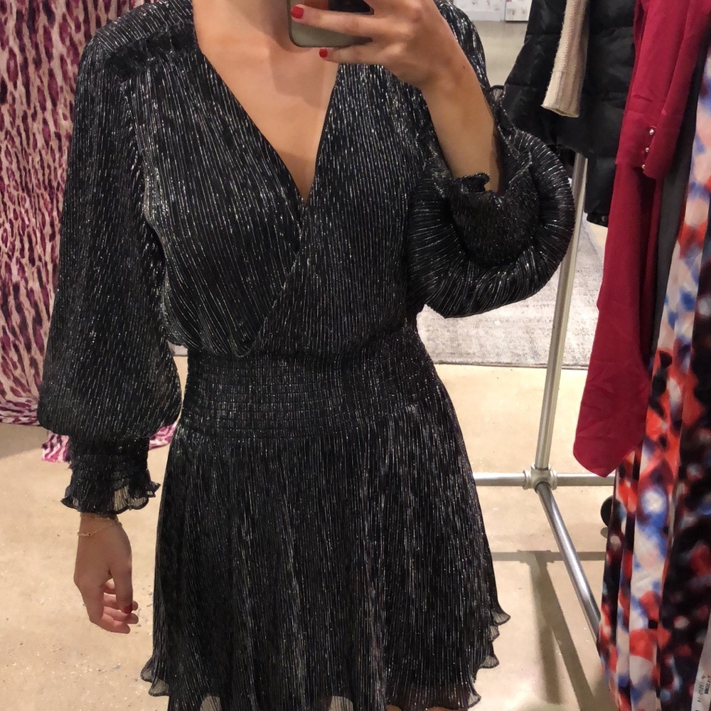 Parker silver ruffle wrap dress